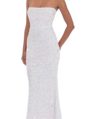 Lucy in the Sky Strapless White Sequin Evening Gown